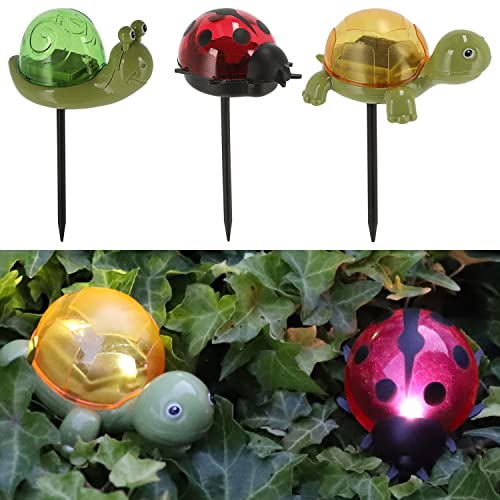 Cepewa LED Solarlichter Tiere | bunt 8x15x6cm Solarpanel kaltweiß | Schnecke Schildkröte Marienkäfer