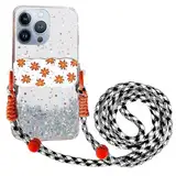 Rnrieyta Miagon Handykette Hüll für iPhone 12 Pro Max Glitzer Durchsichtig Case mit Universal Blume Telefon Clip Kordel zum Umhängen Handyanhänger Halsband Lanyard