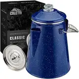 Coletti Klassische Emaille-Perkolator-Kaffeekanne – die Originale, Moderne Camping-Kaffeemaschine – unverzichtbar für den Campingplatz-Braumeister (Blue, 12 Tassen)