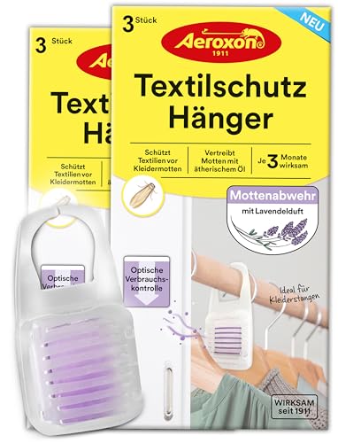 Aeroxon Textilschutz Hänger 2x3 - Mottenschutz für Kleiderschrank, Wirksamer Mottenschutz von Textilien und Geweben vor Kleidermotten für bis zu 3 Monate, Mottenfalle kleidermotten mit Lavendel duft