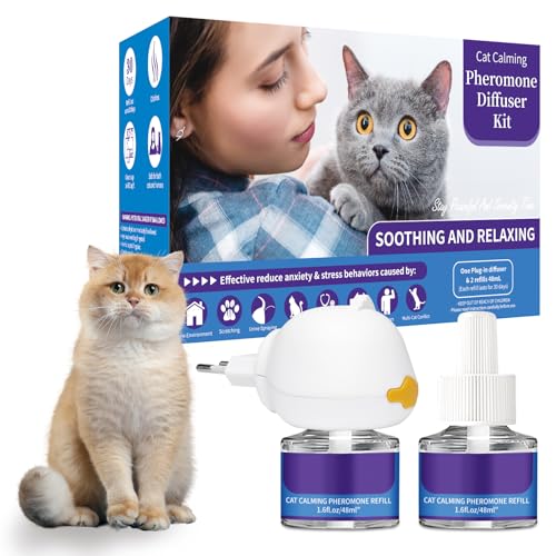 VICSOM 3 IN 1 Katzen Pheromone Diffuser, 60 Tage Pheromone Katzen Diffuser, Diffusor für Katzen für anhaltende Entspannung, Linderung von Angst und Stress(1 Diffuser + 2x48ml Nachfüller)