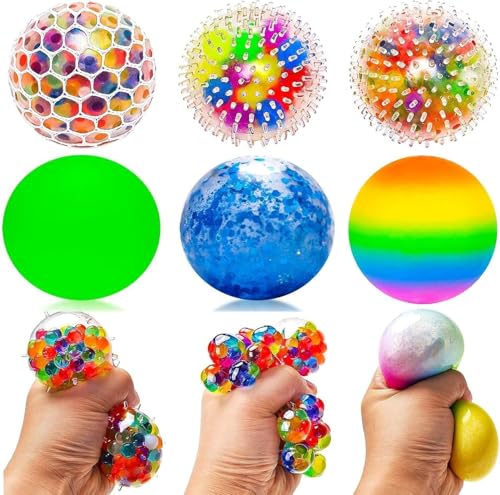 Squishy Stressball, 6 Stück Anti Stress Bälle Geschenke, Stressball Kinder Erwachsene, Anti Stress Spielzeug Fidget Ring, Wasserperlen Durchsichtig Quetschball