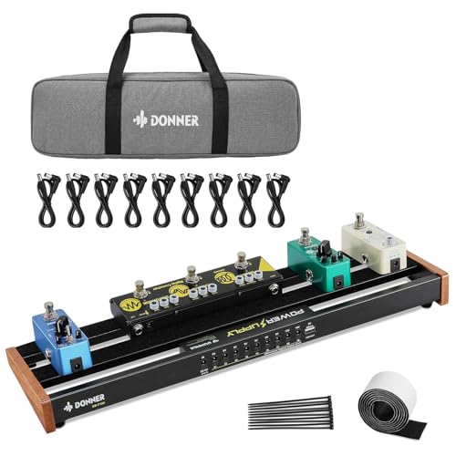 Donner Gitarrenpedalboard mit eingebautem Netzteil, Aluminiumlegierung kleines pedalboard, 0.95kg, 50 * 12.7 * 4,6cm