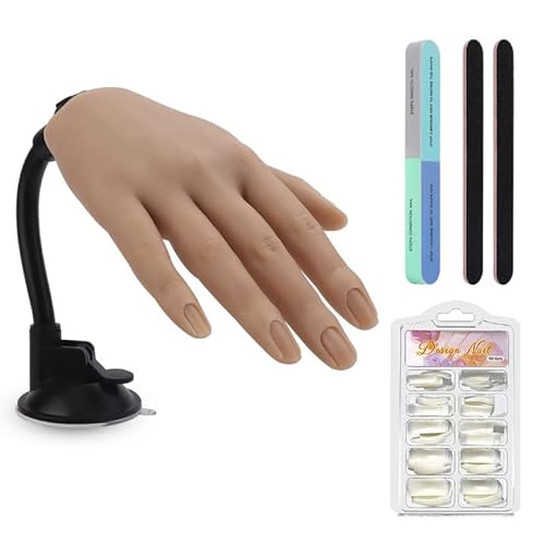 Yokilly Übungshand Für Nageldesign,Silikon Hand Für Gelnägel-100 Stück Künstliche Nägel,Fake Nägel Übungshände Hand Training Übungsmodell Nail Art Maniküre Set Für DIY