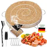 ZOBMIO Kaltrauchgenerator, Räucherschnecke mit 5 Fleischhaken + 2 Reinigungsbürste, 304 Edelstahl Räucherspirale, Mehrweg Räucherschnecke Kalträuchern für Kugelgrill, BBQ, Räucherofen