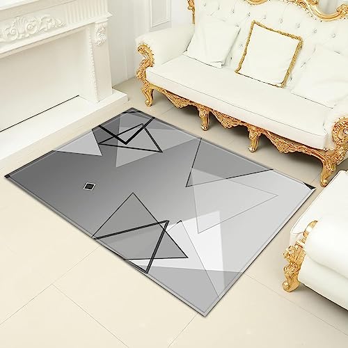 3D-Gedruckte Teppiche Für Wohnzimmer, rutschfeste Teppiche, Schlafzimmer, Nachttisch, Waschbare Fußmatten, Graues Geometrisches Dreieck 47,2 X 62,9 Zoll Weich ， Schmutzabweisend - Leicht Zu -7N9D/O6U