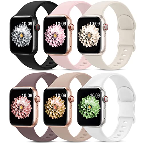 AMSKY 6 Stück Silikon Sport Armbänder Kompatibel mit Apple Watch Armband 44mm 40mm 42mm 41mm 45mm 38mm 49mm für Damen Herren, Weiche Band Kompatibel mit iWatch Armband Se Ultra 9 8 7 6 5 4 3 2 1