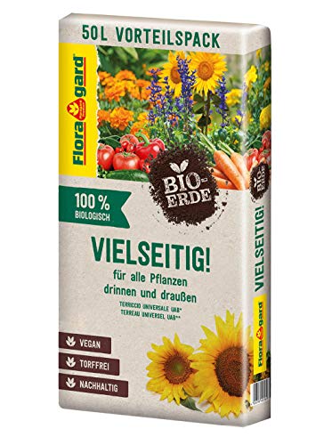 Floragard Bio-Erde Vielseitig 1x50 Liter - Universalerde für alle Pflanzen drinnen und draußen - torffrei und vegan