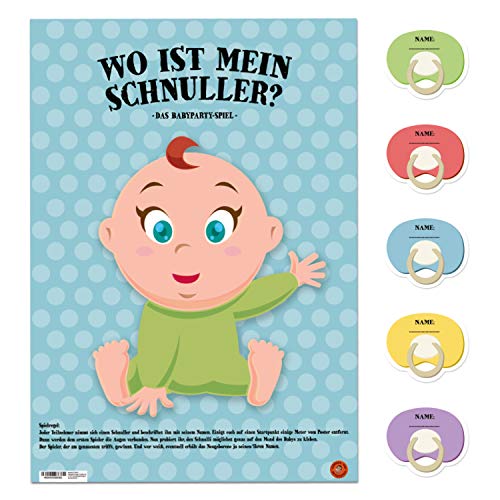 avandu Wo ist Mein Schnuller? Babyparty Spiel mit 20 Aufklebern - Partyspiel Gesellschaftsspiel