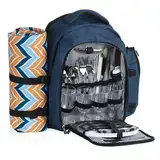 CampFeuer Picknickrucksack 32-teilig | Picknickset für 4 Personen | blau meliert | mit Flaschenhalter, Picknickdecke, Kühlfach und Campinggeschirr | Freizeitrucksack, Campingrucksack