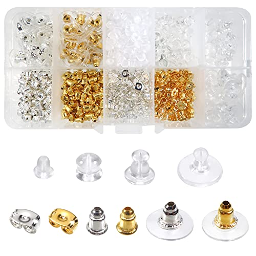 TOAOB 600 Stück Ohrring Verschlüsse 10 Stile Sichere Ohrring Rücken Stopper Metall Kunststoff Gummi Ohrstopper Schmetterlinge Runde Form Sicherheit Verschlüsse für Haken Ohrringe Ohrstecker