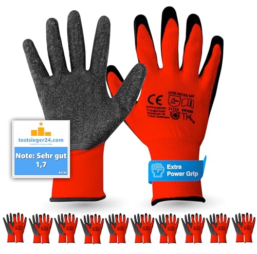 10x Paar EN388 rot Arbeitshandschuhe - Größe S-M - Extra Power Grip - Handschuhe & Gartenhandschuhe für Herren & Damen - Work Gloves für Montage & Mechaniker - Sicherheitshandschuhe