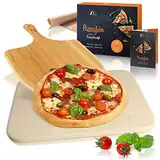 Amazy Pizzastein inkl. Bambus Pizzaschaufel, Dauerbackfolie und Beileger – Der Ultra-hitzebeständige Brotbackstein verleiht Ihrer Pizza den original italienischen Geschmack knuspriger Steinofenpizza