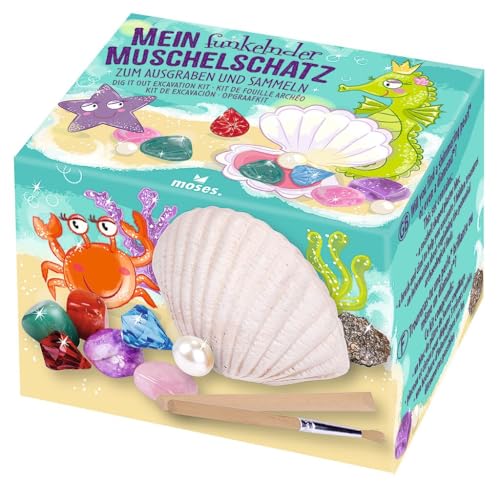 moses. Mein funkelnder Muschelschatz zum Ausgraben, Ausgrabungsset mit 3 verborgenen Schätzen, für Kindergeburtstag, Mottoparty und Mitbringsel für Kinder, Geschenk für Mädchen und Jungen