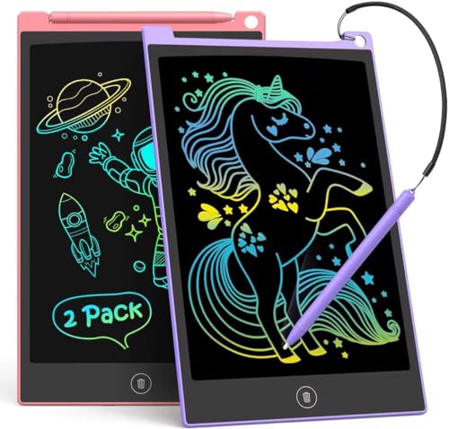 LCD Schreibtafel 2 Pack, 8.5 Zoll Tablet für Kinder und Erwachsene, Löschbarer, Wiederverwendbarer Schreib-Zeichenblock, mit Abschließbar Löschen-Taste (Lila+Rosa)