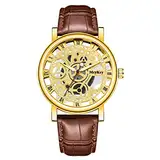 Männer Uhr Männer Business Luxusmode Herren Quarzuhr Männer Bottom Hollow Imitation Mechanische Uhr Männer Gürteluhr Armbanduhr Klein (Brown, One Size)