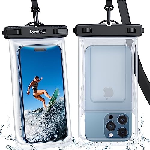 Lamicall wasserdichte Handyhülle, Wasserfeste Handytasche - [2024 Airbag Design] 2 Stück Unterwasser Hülle mit Kartenhalter, IPX8 Waterproof Phone Case für iPhone, Sumsung, Smartphone bis zu 7 Zoll