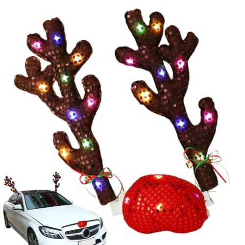 Rentier Auto Weihnachtsdeko Weihnachtendeko Geweih Auto Rentier Kostüm Auto Deko Mit Roter Nase CaiTang Auto Weihnachten Rentier Mit Knopfbatterie Auto Rentier Geweih Und Nasenset Für Weihnachten