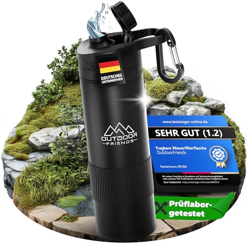 OutdoorFriends Wasserfilter Outdoor Flasche 680 ml [0,01 μm Filtergenauigkeit] 2000L Filterkapazität entfernt 99,9% aller Bakterien Partikel Schwermetalle Survival Prepper Wandern Camping Reisen