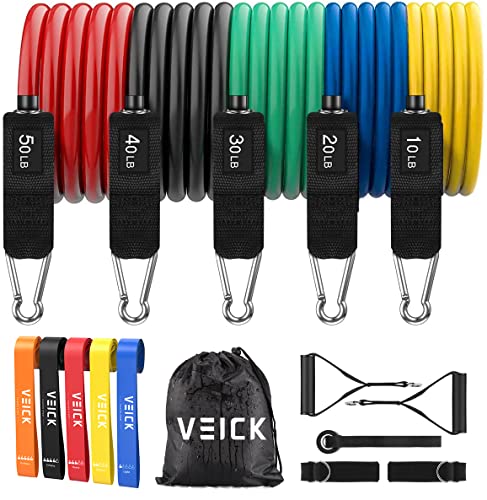 VEICK Resistance Bands Widerstandsbänder Set 5 Fitnessbänder Expander Tube Rubber Bands, Fitnessband mit Tragtasche, Pilates Krafttraining Physiotherapie