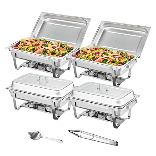 VEVOR Chafing Dish Profi Set, 4 X Wärmebehälter Edelstahl Buffet Set Rechteckig 4 x 7,5 L, Speisewärmer 53 x 32,5 x 6,5 cm Jeder Behälter, für Buffets, Familienfeiern, Bankette, Hochzeiten usw.