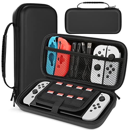 HEYSTOP Switch OLED Tasche Kompatibel mit Nintendo Switch, Nintendo Switch/Switch OLED Tragetasche mit Mehr Platz, Schutzhülle Hülle Case für Nintendo Switch/Switch OLED Zubehör,Schwarz