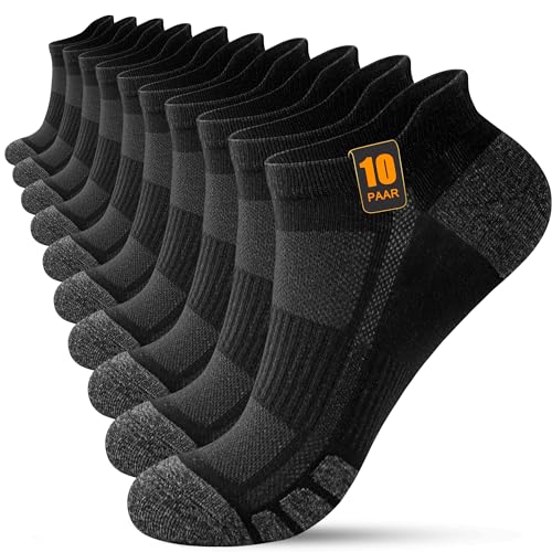 FORVEVO 10 Paar Sneaker Socken Damen 35-38, Sportsocken Baumwolle, Atmungsaktive Laufsocken Kurz für Laufen Tägliche (Schwarz)