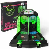 MIJOMA Basketball Tischspiel – Leuchtendes Arcade-Spiel für 2 Spieler – Glow-in-The-Dark Basketball-Set mit 6 Bällen – Geschicklichkeitsspiel für Kinder & Erwachsene