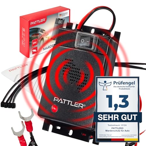 PATTLER® Marderschreck Auto Anschluss an 12V Autobatterie | Effektive Marderabwehr für Auto - mit Ultraschall | Sofortiger & Langfristiger Marderschutz für Auto im Motorraum