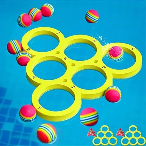 Pool Spielzeug Erwachsene Wasserspielzeug Kinder Poolspielzeuge, Wassersportspielzeug für Pool Schwimmende Wurfspiele mit 12 Regenbogenbällen, Poolwasserspielzeug für Jugendliche und Familie