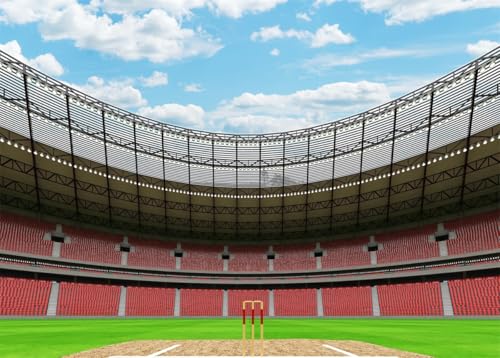 Fmarui Moderner runder Cricket-Stadion-Fotografie-Hintergrund, Dekorationen für Sport, Thema, Geburtstagsparty, Fotokabinen-Hintergrund, Tapete, Partyzubehör, 1,5 x 0,9 m