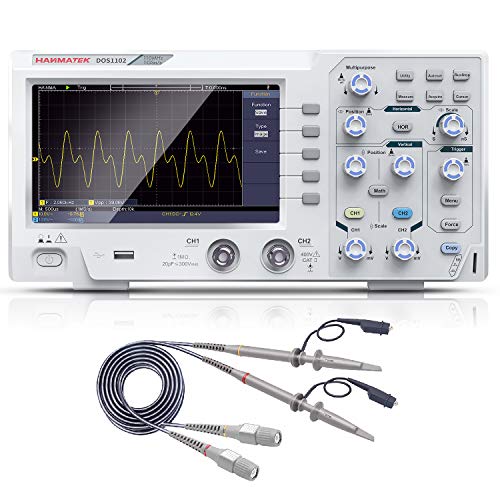 Digitales Oszilloskop,Hanmatek DOS1102 Tragbares professionelles Oszilloskop-Kit mit 2 Kanälen und Bildschirm 7 Zoll / 18 cm, TFT-LCD-Display, 110 MHz, 100 – 240 V