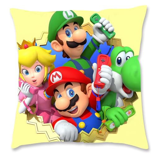 Oirigaga Super Bros Kissenbezug, Kinder Kopfkissenbezug Cartoon Kissenhülle Superweicher Plüsch Zierkissenbezüge mit Doppelseitiges Muster und Verstecktem Reißverschluss für Sofa Bett Stuhl, 45x45cm