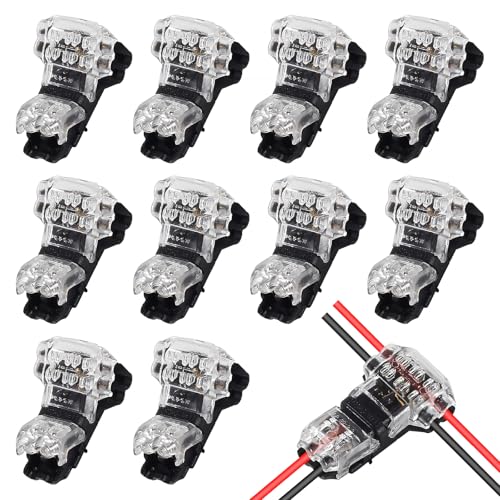 AEDIKO 10pcs Low Voltage Wire Connectors T Tap Wire Connectors 2 Pins Wire Splice Connectors for LED Strip Automotive Fits 24-20 AWG