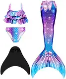 DNFUN meerjungfrauenflosse mädchen Badeanzug - Meerjungfrauenschwanz Schwimmen für Kinder Meerjungfrau Flosse Bademode mit Bikini Set und Monoflosse Mermaid Tail