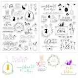 BOOMTOP 2 Blatt Silikon Stempel Ostern Deutsch Transparente Stempel Frohe Ostern Clear Stempel Sprüche Osterhasen Ostereier Frühling Stempelmotive für Kartenbasteln DIY Geschenk Scrapbooking