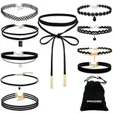 PAXCOO 10 Stück Choker Halskette Set Stretch Samt Classic Gothic Tattoo Spitze Choker für Damen und Mädchen