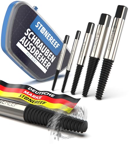 STONE REEF Schraubenausdreher Set Profi [5-teilig aus HSS 4241] - Linksausdreher Set Profi, Ausdreher, Schrauben Ausdrehwerkzeug, Linksdreher Set, Schraubenentferner, Linksbohrer…
