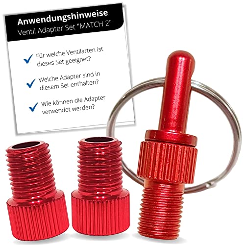 HiLo sports Fahrradventil Adapter Set [Mit Schlüsselanhänger] - 3 STK Ventil Adapter aus Aluminium - Bunte Ventiladapter für das Fahrrad mit Anleitung