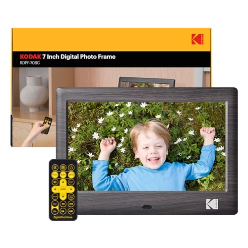 KODAK 7 Zoll Digitale Bilderrahmen, Elektronischer Fotorahmen, IPS-Bildschirm, Foto/Musik/Video Player/Kalender/Alarm, Unterstützung USB Oder SD Karte, Automatisch Drehende, mit Fernbedienung