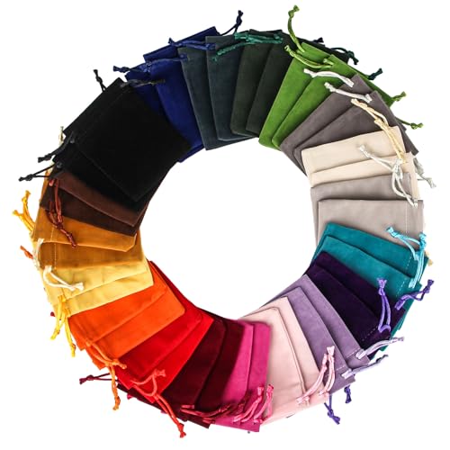 TAIHOBO Schmuckbeutel, 38 Stück 7x9cm Samtbeutel, Stoffbeutel Klein 19 Farben, Kleine Stoffbeutel mit Kordelzug, Schmucksäckchen für Schmuck Ringe Geschenk Hochzeit Weihnachten Party