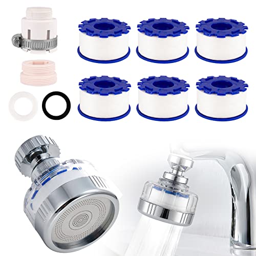 Bahan alamy Wasserfilter Wasserhahn Drehbar Wasserhahnfilter mit 6 pcs PP-Baumwolle Filterelement Und Universaladapter für Spüle, Küche, Badezimmer