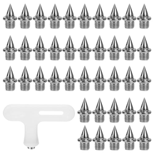 Spike Nägel, 40 Stück Stahl Robuster Spike Nägel 5 mm Pyramid Ersatz Spikes Wrench für Leichtathletik Training Wettkampf (Silberne Farbe)