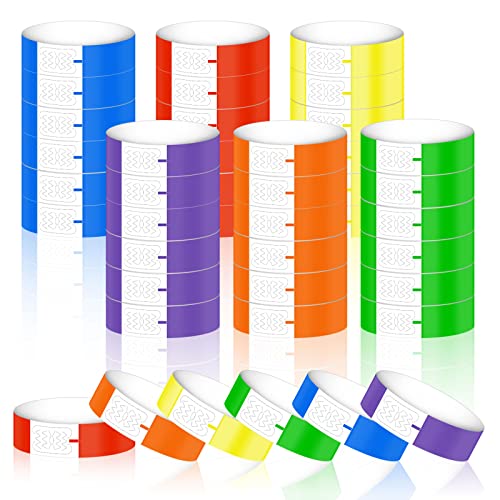 600 Stück Eintrittsbänder Einlassbändchen Neon Armbänder Wasserdicht Event Armbänder für Veranstaltungen Party, Papier Einlassbänder Selbstklebende Armbänder