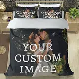 CUDIYST Personalisiert Bettwäsche Personalisierte dreiteiliges Set mit Fotos Text Logo einem Bettbezug + Zwei Kissenbezügen individuell in verschiedenen Größen passend für Vier Jahreszeiten