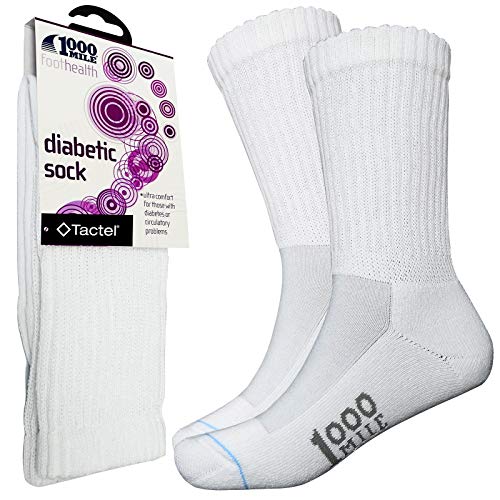 Diabetiker-Socken für Herren, extra breit, bequem, lockere Passform, gepolstert, unterstützt die Durchblutung, erhöht die Durchblutung, nicht bindend, 1 Paar (weiß), Größe L, 44-46