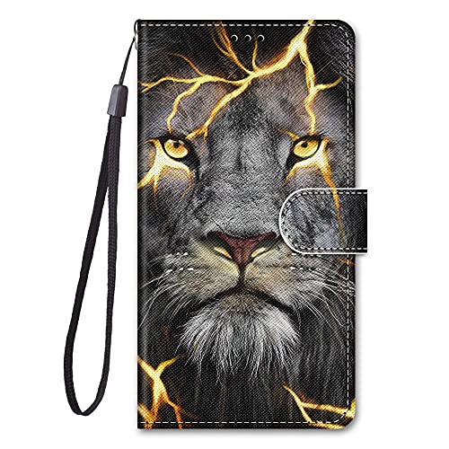 Miagon Flip PU Leder Schutzhülle für Samsung Galaxy A33 5G,Bunt Muster Hülle Brieftasche Case Cover Ständer mit Kartenfächer Trageschlaufe,Wütend Löwe