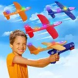 ideallife 3 Stück Flugzeug Spielzeug für Kinder - 3 Styroporflieger Wurfgleiter mit 1 Katapult Pistole - Blinkende LED-Lichter Schaumstoff Flug Gleiter für Kindergeburtstag