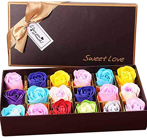 18pcs Rose Soap Blumen in GeschenkBox, Faszinierende Duft von Rosen, Hübsche Form, Farbverlauf Farbe (Multi Farben)