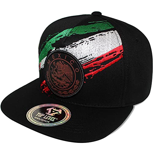 Top Level verstellbare Snapback-Kappe für Herren aus Baumwolle (verschiedene einzigartige Hutdesigns erhältlich), Mexiko-Flagge, Schwarz, Einheitsgröße